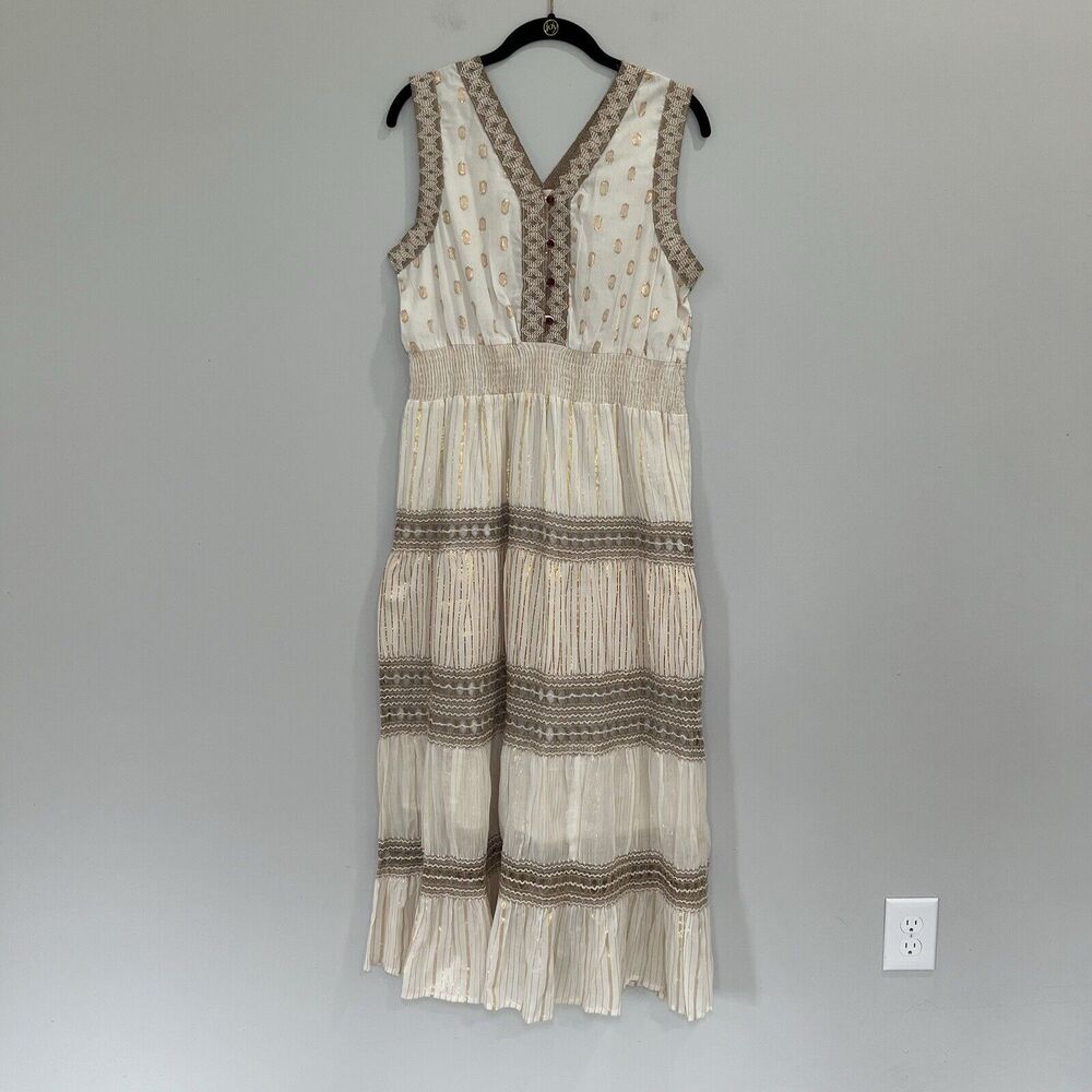 NAOO Nation AK Outfitters Size L 100% Cotton Midi Maxi Dress Tiered Peasant Gold